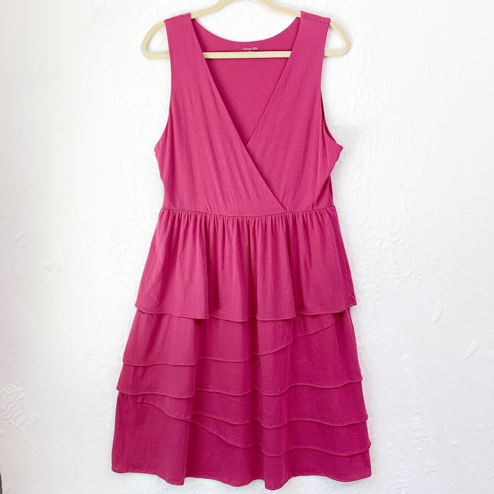 Garnet Hill Surplice Tiered Ruffle Cotton Tank Dress Sz M